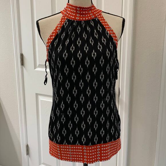 White House Black Market Black Halter Top with Orange trim and bow XS - Picture 1 of 8